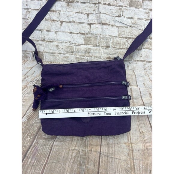 Kipling Keiko Dark Plum Tonal  Nylon Crossbody Bag + Monkey Key Chain Purple - Picture 9 of 10